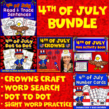 Preview of 4th of July Activities Coloring Pages | Math Worksheets | Craft Activity |Trace