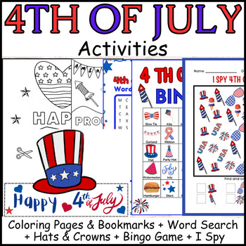 4th of July Activity: Coloring Pages & Bookmarks, Hats, Bingo Game ...