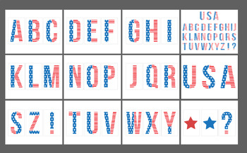 Preview of 4th of July Alphabet Clipart -BANNER, Independence Day, Letters, USA, ABC, Font