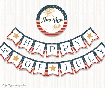 Preview of 4th of July Banner, Printable, USA, America Flag, Bulleting Board, PRINTABLE