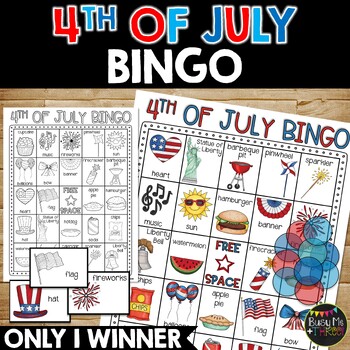 Preview of 4th of July Bingo Activity Game 25 Different Bingo Cards with ONE Winner