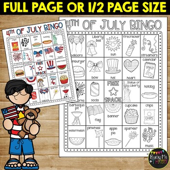 4th of July Bingo Activity Game 25 Different Bingo Cards with ONE Winner