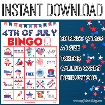 Preview of 4th of July Bingo For Kids, 4th of July Bingo Party, Classroom Bingo Game