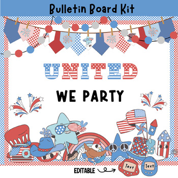 Preview of 4th of July Bulletin Board Kit Retro Patriotic Summer Classroom Decor Groovy Jul