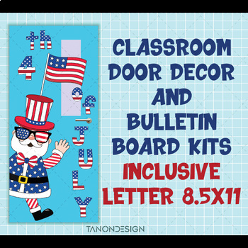 Preview of 4th of July Classroom Door Decor and Bulletin Board kits Print Collaborative
