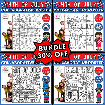 Preview of 4th of July Collaborative Coloring Poster Bundle: Independence Day Activities