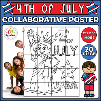 Preview of 4th of July Collaborative Coloring Poster, Fourth of July Craft Independence Day