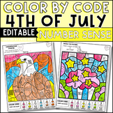4th of July Color by Number Sense (Subitizing) Editable