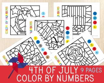 Preview of 4th of July Color by Numbers, Independence Day Activity,Patriotic Coloring Pages