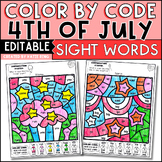 4th of July Color by Sight Word Practice Pre-Primer and Pr