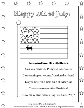 Preview of 4th of July Coloring Page & Question Challenge