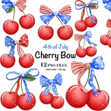 4th of July Coquette Cherry Bow Clipart, Independence Day,