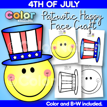 Preview of 4th of July Craft Patriotic Happy Face Activities US Symbols President's Day