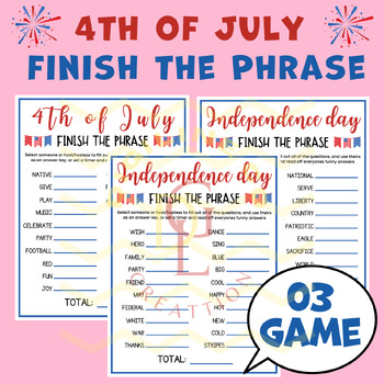Preview of 4th of July Finish the Phrase game creative writing activities early finishers