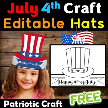 4th July Hat Craft, Memorial Day Patriotic Craft Editable Name Hat
