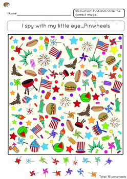 4th of July I-spy worksheets by Koodlesch | Teachers Pay Teachers