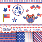 4th of July Independence Day Clipart Patriotic Owl American Flag Digital Papers