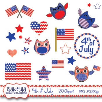 Preview of 4th of July Independence Day Clipart Patriotic Owls, American Flag, Hearts Stars