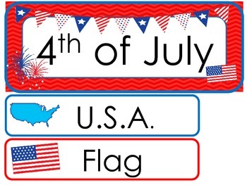Preview of 4th of July  Word Wall Weekly Theme Bulletin Board Labels.