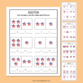 4th of July Math Addition with Pictures Add to 10 Workshee