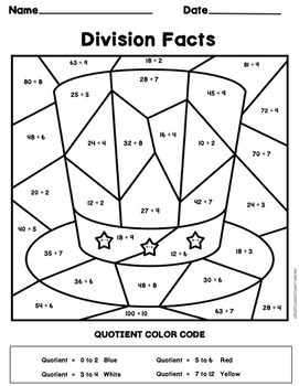 4th of july math division color by number by coast 2 coast teacher