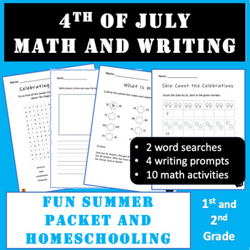 Preview of 4th of July Math and ELA Summer Packet. Ideal for Summer Review & Homeschooling