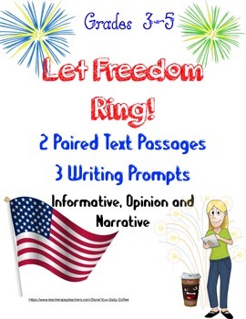 Preview of Constitution~4th of July~Paired Text~Writing Prompts~Learning Goals~No Prep!