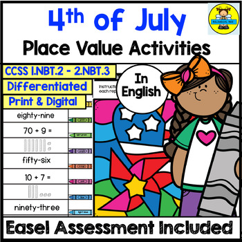 Preview of 4th of July Place Value Math Activities and Digital Assessment