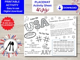 4th of July Printable Placemat for Kids, Table Mat Activit