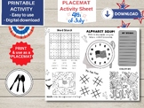 4th of July Printable Placemat for Kids, Table Mat Activit