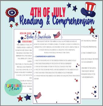 Preview of 4th of July Reading & Comprehension| Symbolism behind the American flag