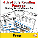 4th of July Reading Passage | Finding Text Evidence for Primary FREE