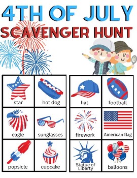 Preview of 4th of July Scavenger Hunt - Patriotic - Red, White, and Blue