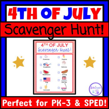 Preview of 4th of July Activity Scavenger Hunt Preschool Elementary Special Education Party
