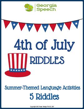 Preview of 4th of July Speech Therapy Activities-RIDDLES-Inferencing-Free