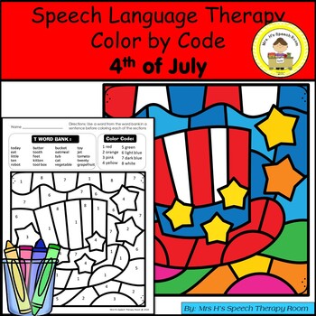 Preview of 4th of July Speech Therapy Color By Code Grab and Go Activity
