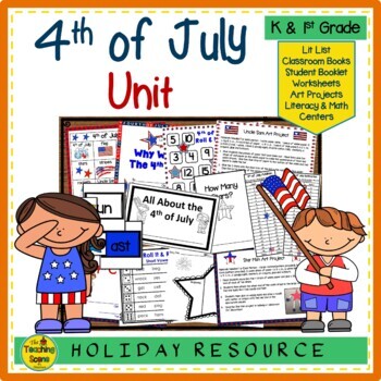 Preview of 4th of July Themed Unit:  Literacy & Math Activities & Centers
