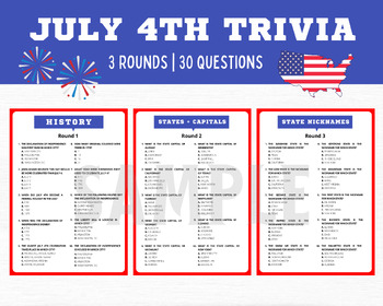 Preview of 4th of July Trivia, 4th of July Game, July 4th Trivia, July 4th Activities