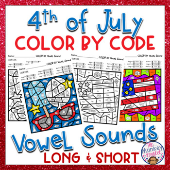 Preview of 4th of July Vowel Sounds Color By Code