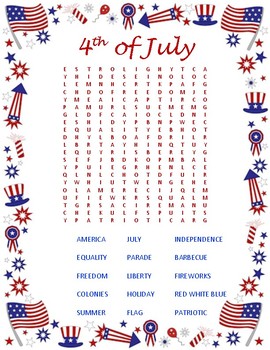 4th of july word search by from tots to teens teachers pay teachers