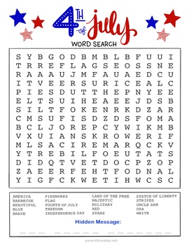 Preview of 4th of July Word Search