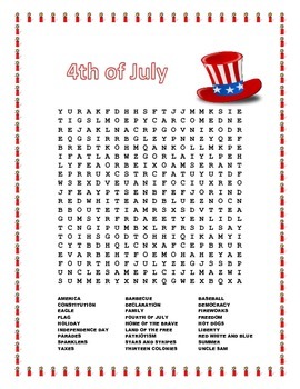 word search 4 of july