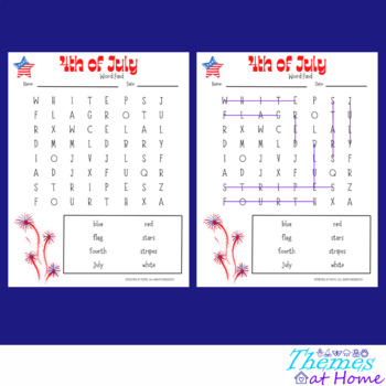 4th of July Words Finds by Themes at Home  TPT