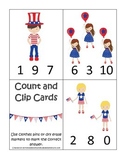 4th of July themed Count and Clip preschool math cards.  D
