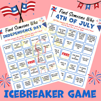 Preview of 4th of july independence Find someone who BINGO GAME social skill 6th 7th