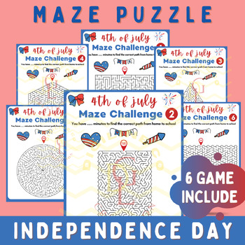 Preview of 4th of july independence Maze puzzle Math literacy problem solving activity 6th