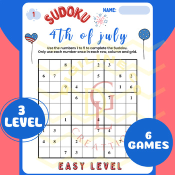 Preview of 4th of july independence SUDOKU Math Logic game critical thinking activities 5th