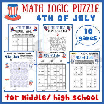 Preview of 4th of july logic Mental math game centers fractions maze activities middle high