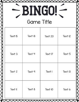4x4 Bingo Template Editable | Bingo Template | Blank Bingo Board and Cards