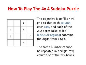 4x4 Sudoku Puzzles Teaching Kit